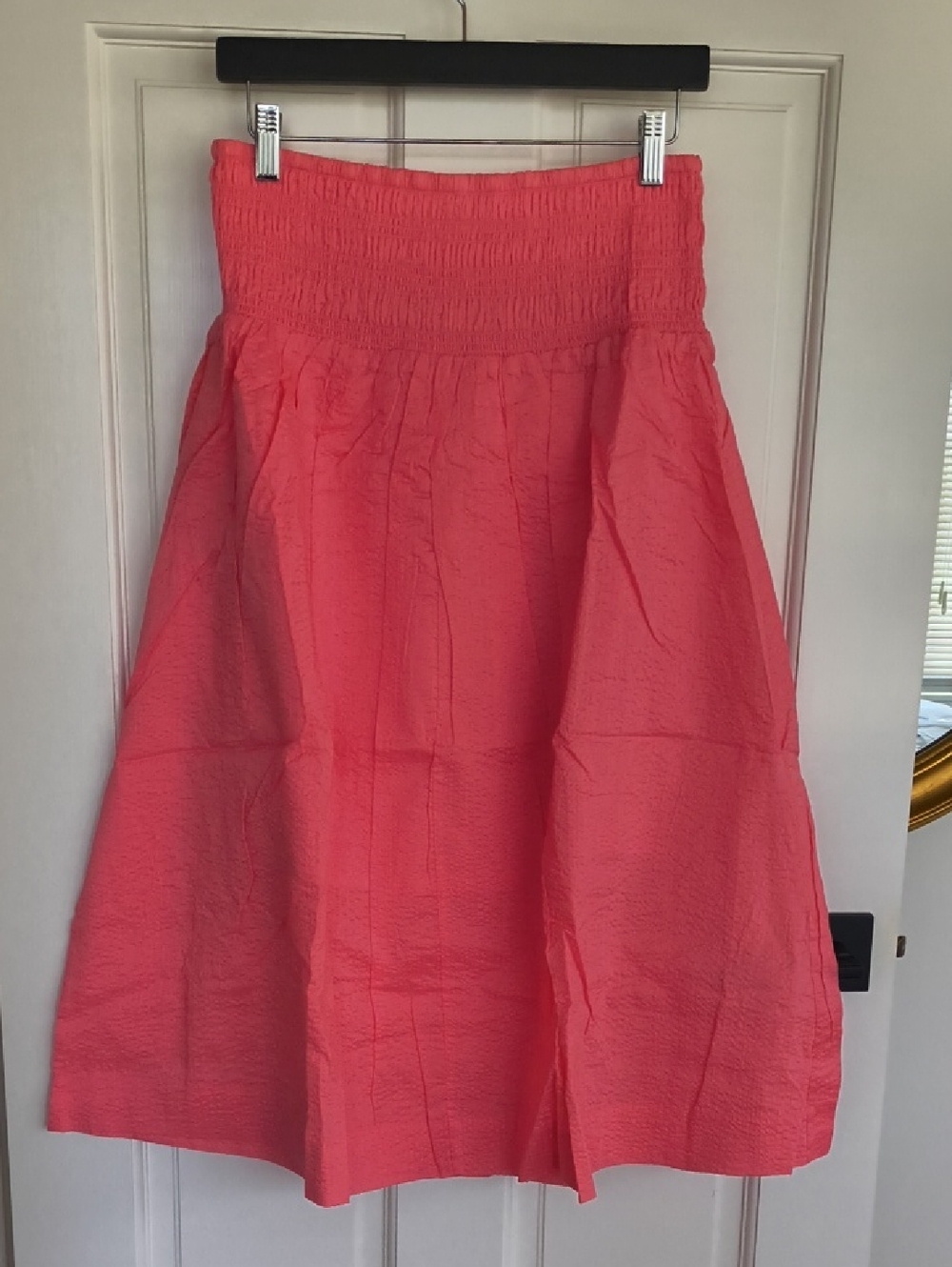 AYR The Triple Threat Cotton Midi Skirt in Agua Fresca (coral pink), Size 12